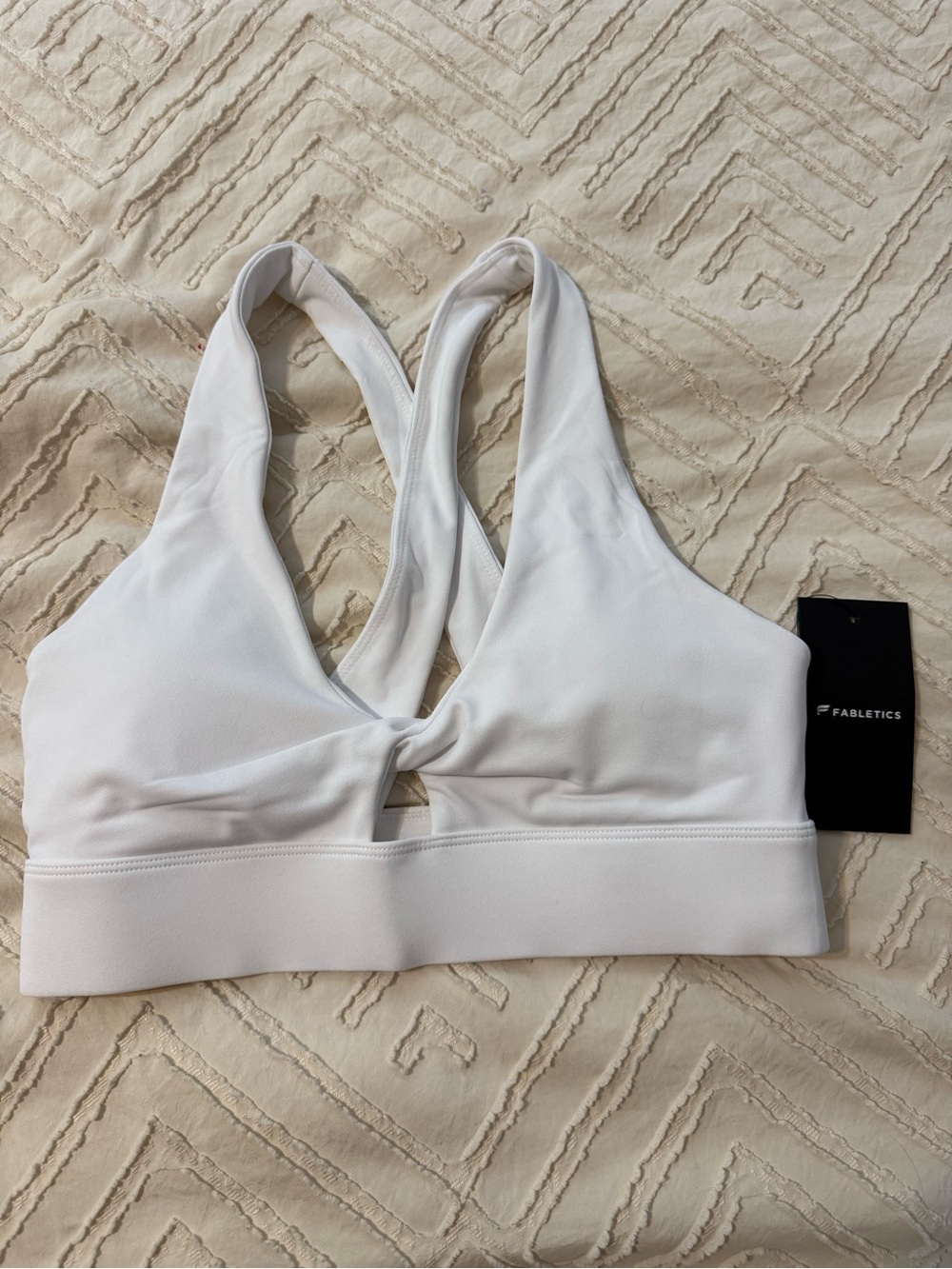 Fabletics White Twist-Detail Racerback Sports Bra